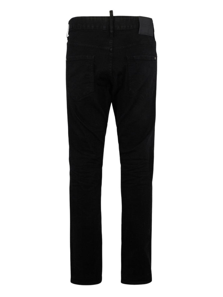 Dsquared2 Garment-Dyed Black Pants With Five-Pocket Design And Subtle Branding