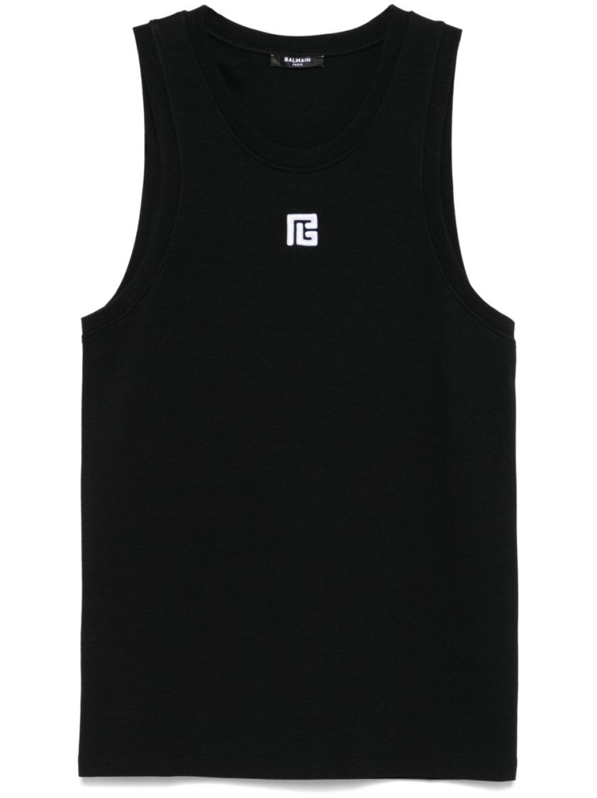 Balmain Fitted Sleeveless Black Top