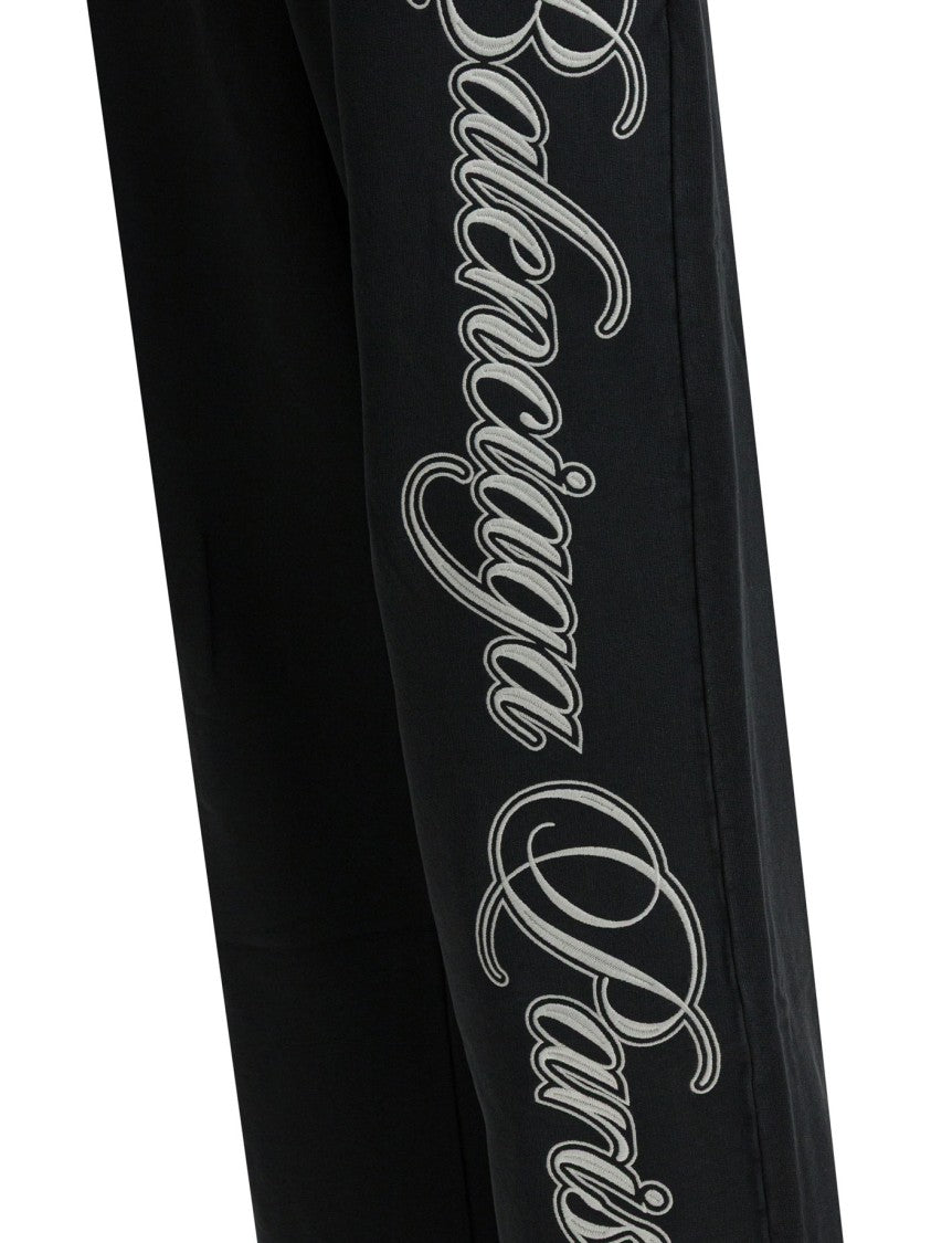 Balenciaga Baggy Black Pants With Cursive Embroidery