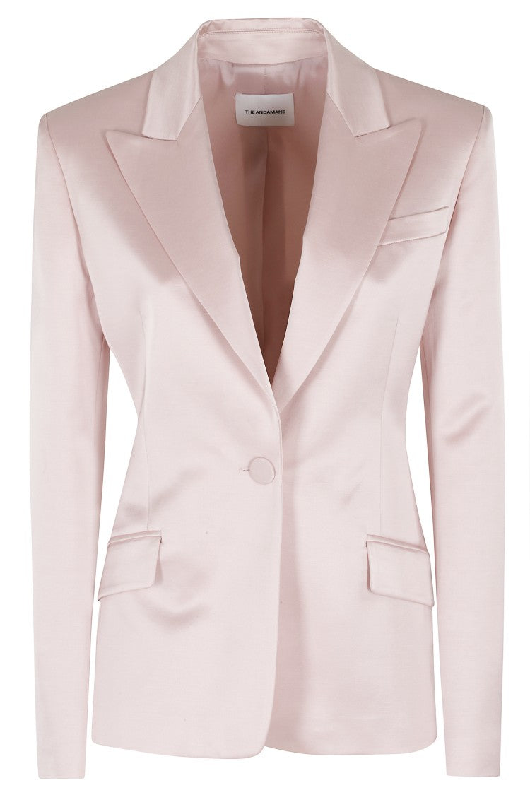 The Andamane Pink Bianca Shiny Single-Breasted Viscose-Blend Blazer
