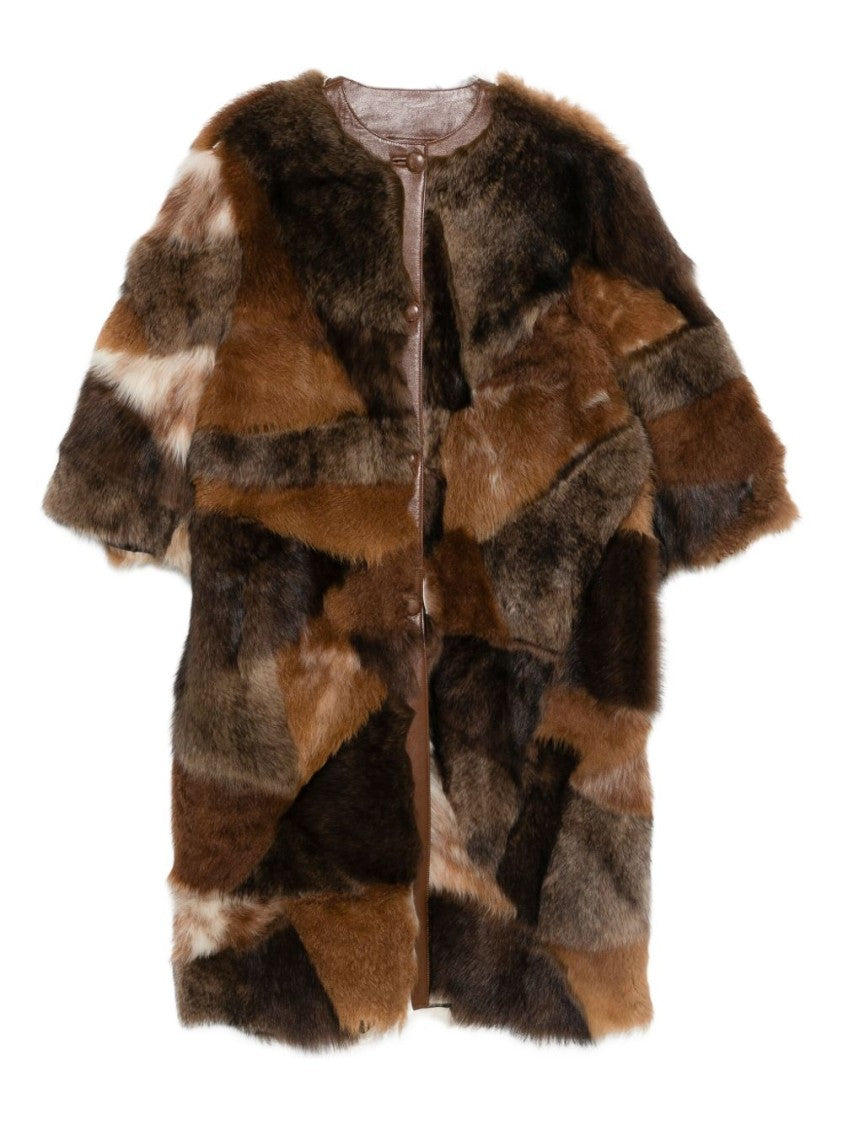 Prada Mid-Length Patchwork Coat With Fur-Like Texture