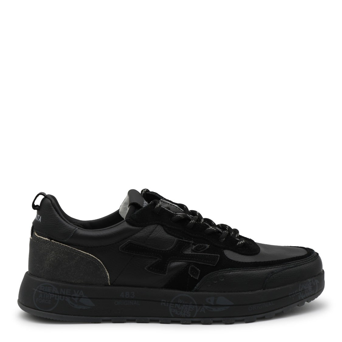 Premiata Monochromatic Black Textured Chunky Sole Sneakers