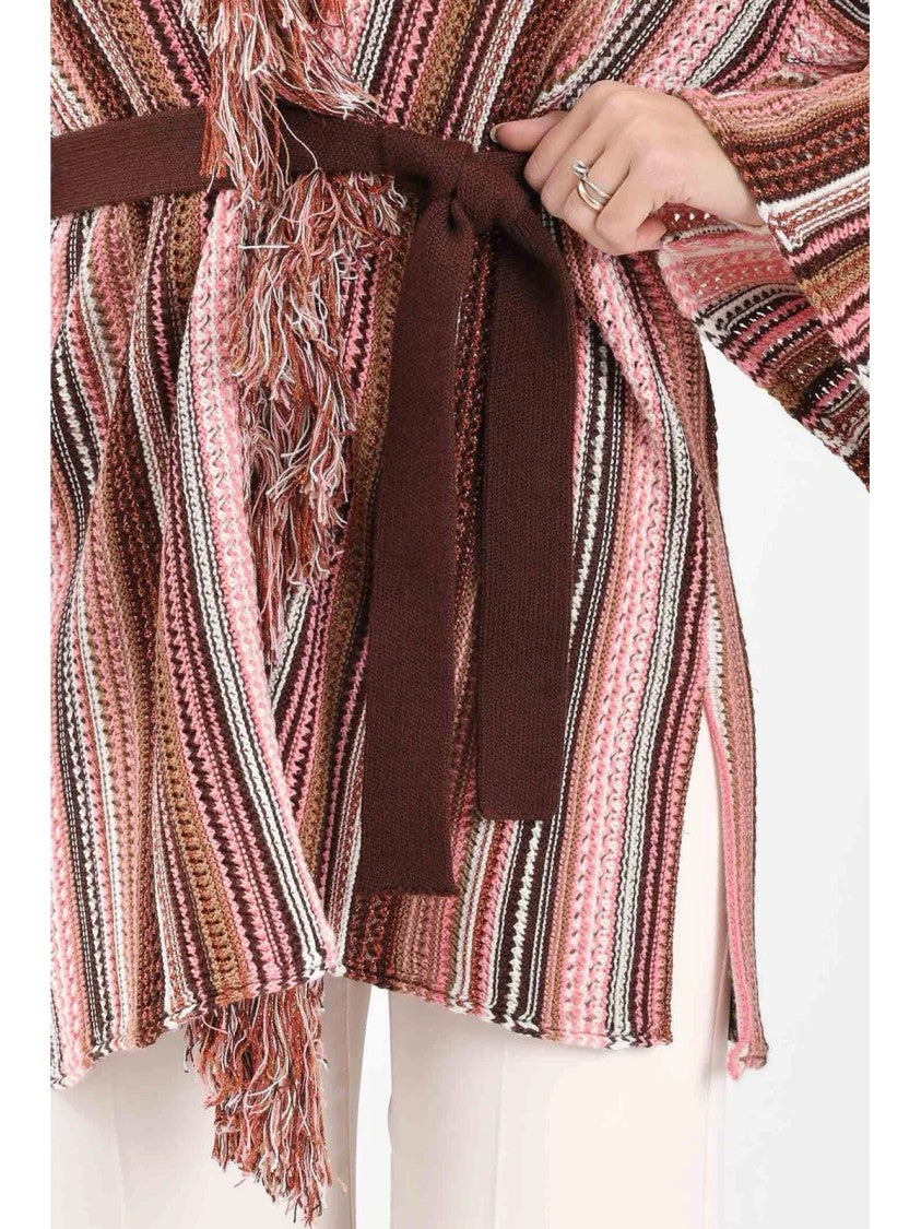 Akep Pink Merino Wool-Blend Lurex Cardigan
