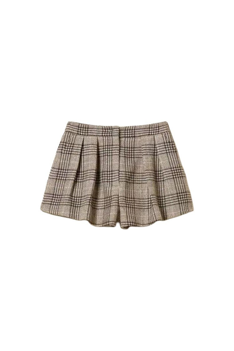 Twin-Set Grey Wool-Polyester Blend Plaid Check Shorts