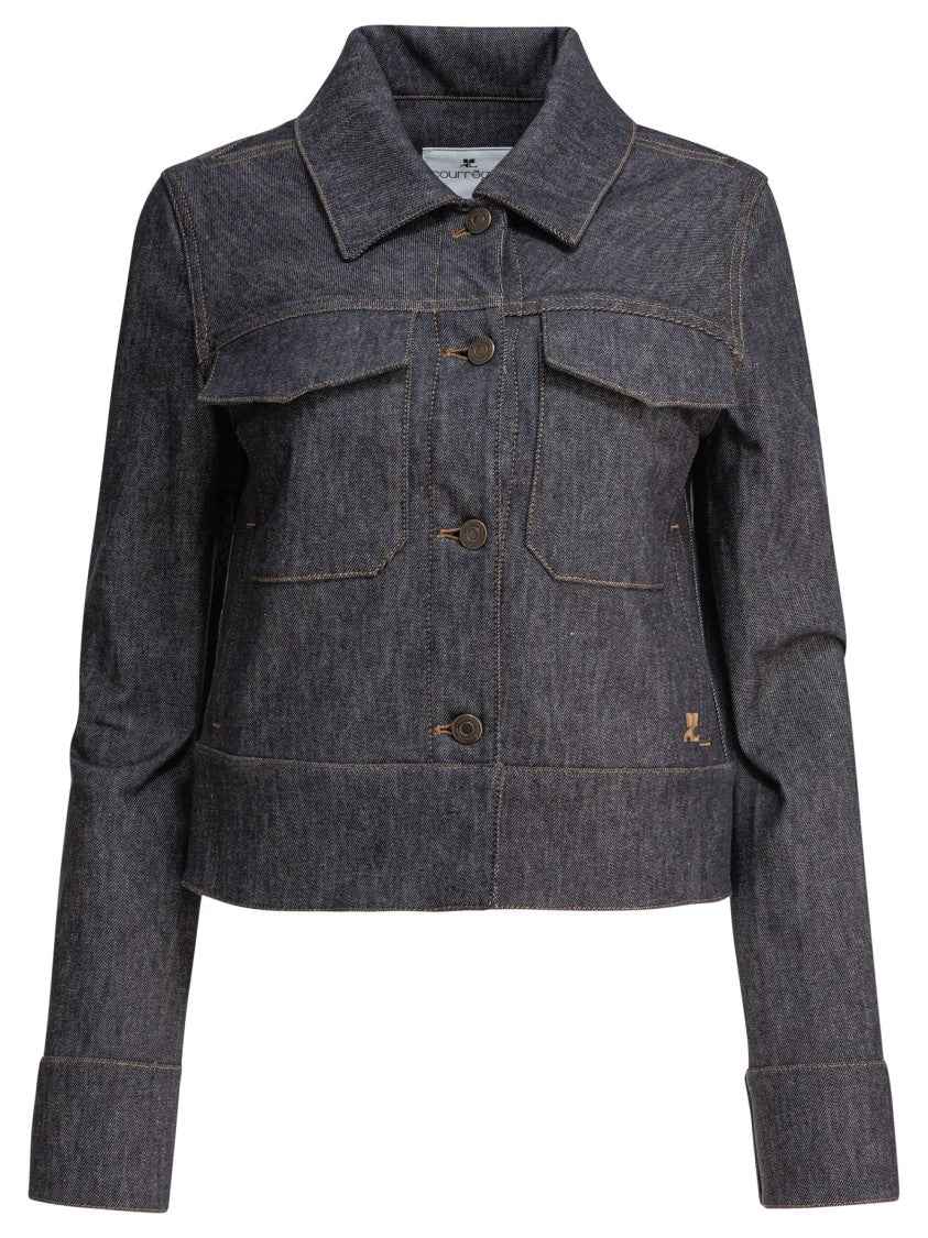 Courrèges Cropped Blue Denim Jacket