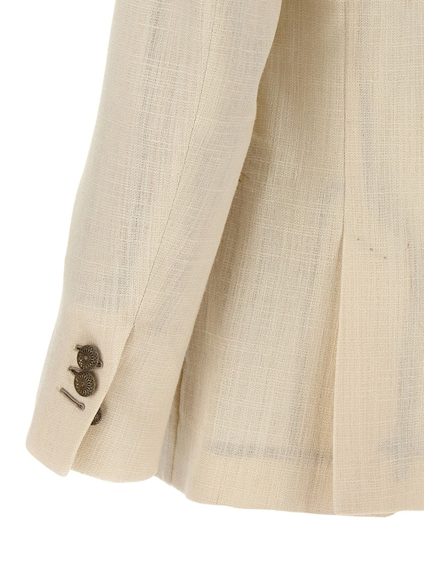 Maurizio Miri Silk Blend Double-Breasted Blazer With Button Closure