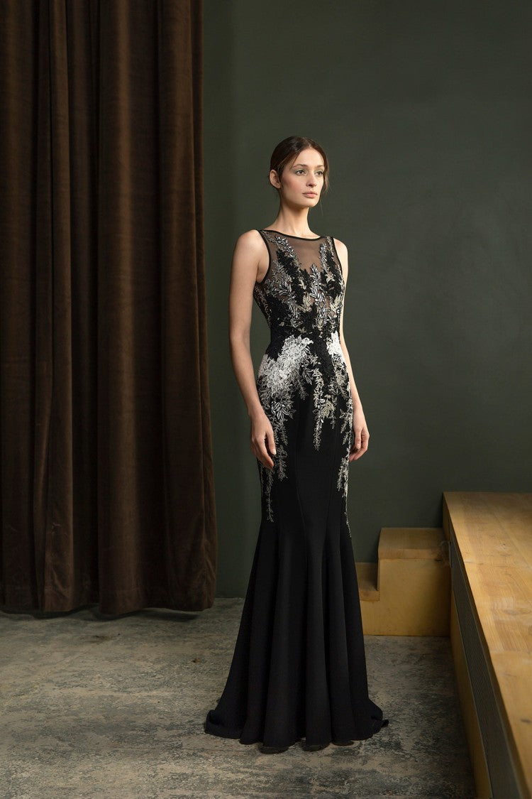 Saiid Kobeisy Embroidered Crepe Marocain, Sleeveless Dress