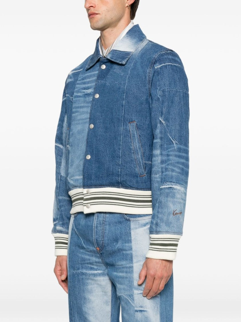 Kenzo Stone Blue Denim Jacket With Classic Collar