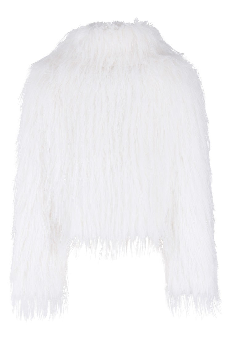 Pinko Cropped Eco Fur Jacket With Classic Collar