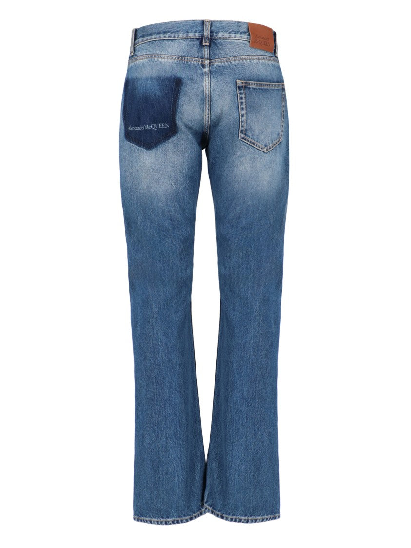 Alexander Mcqueen Straight Jeans In Blue Denim Worn Wash