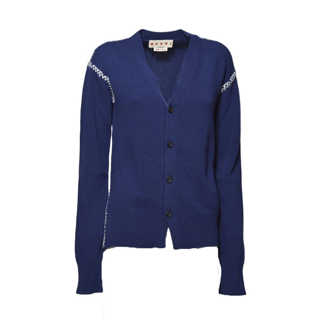 Marni Blue Cashmere And Wool Cardigan With Embroidery