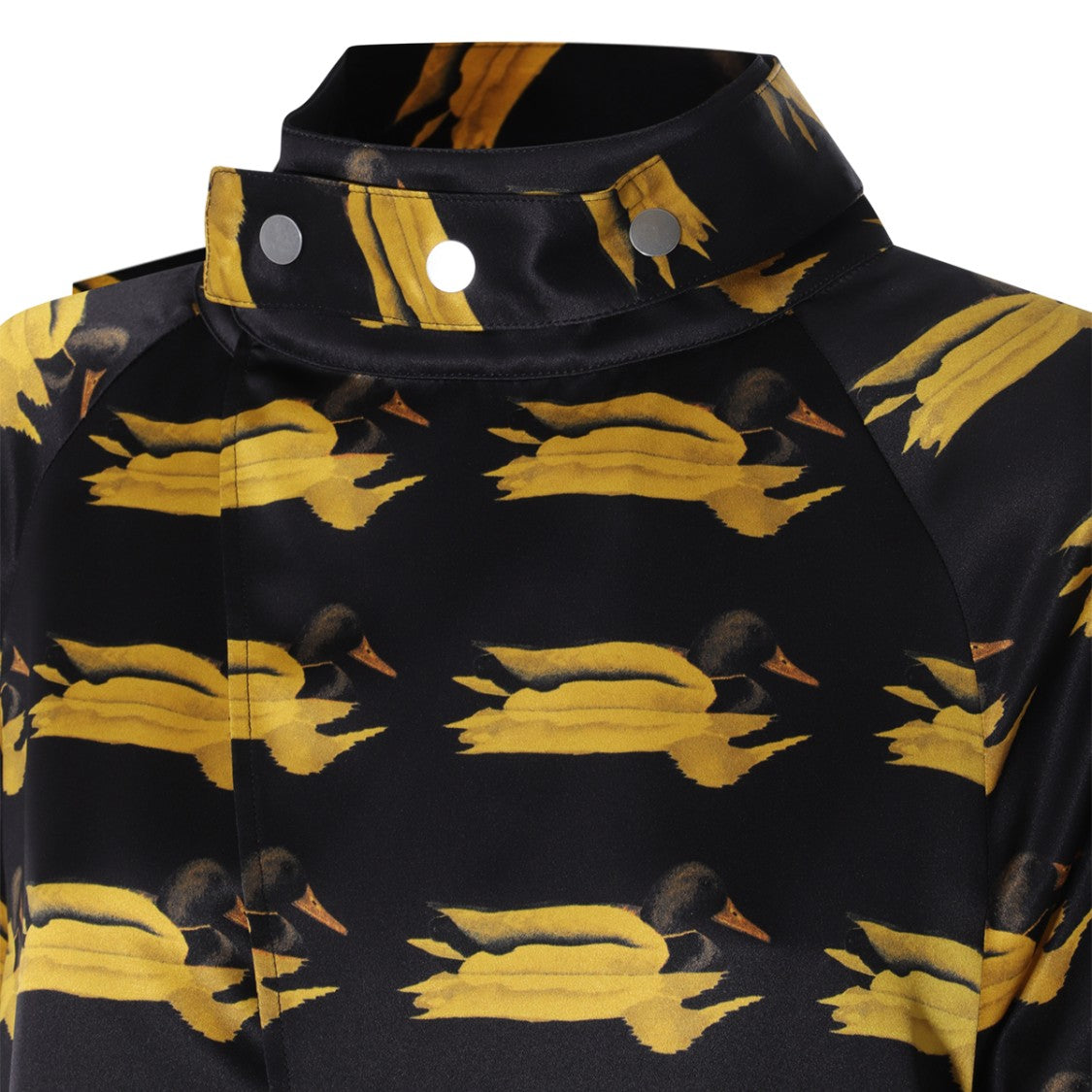 Burberry Pear Print Silk Dress With High Collar And Button Closure
