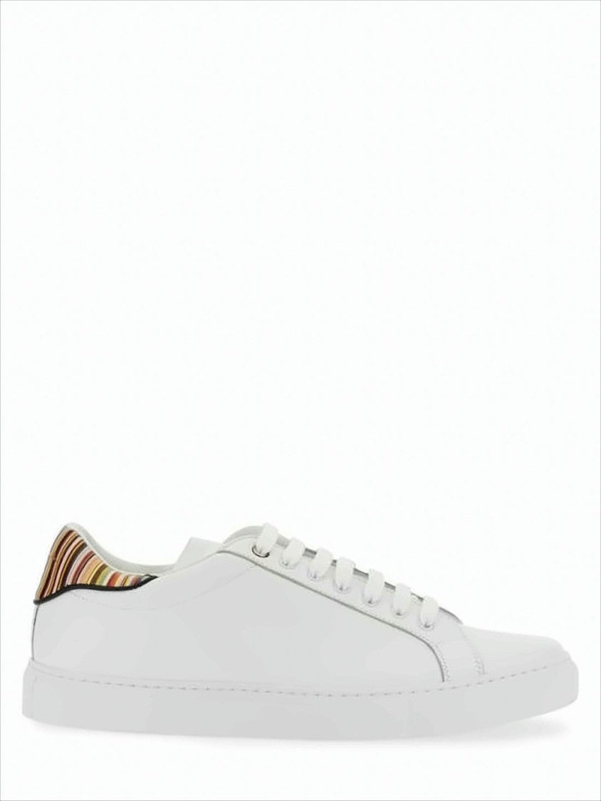 Paul Smith Low-Top Leather Sneakers With Multicolor Striped Heel Tab