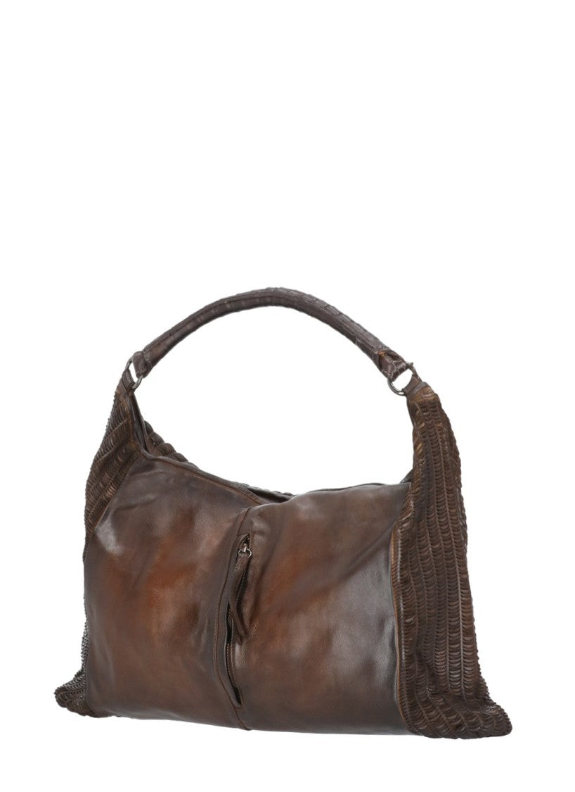 Reptile's House Textured Brown Shopper Bag With Zip Closure
