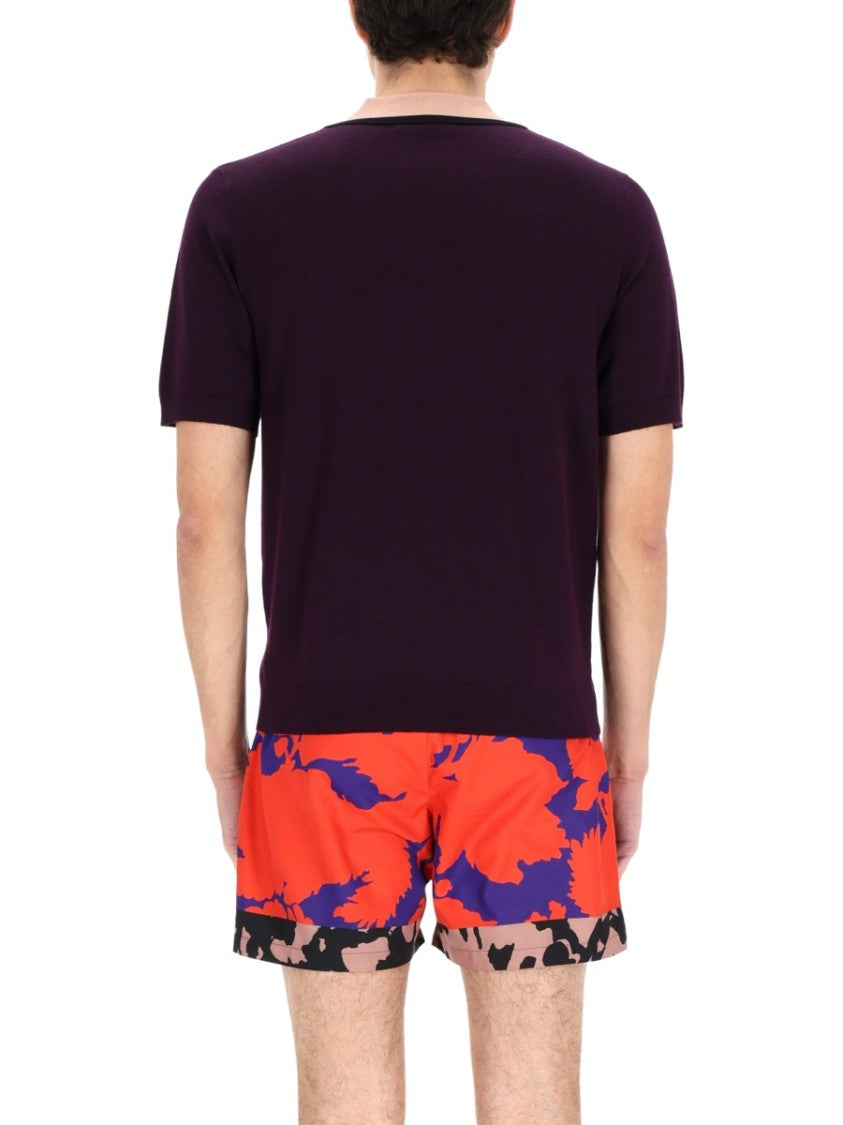 Dries Van Noten Molar Deep Purple Textured Polo Shirt