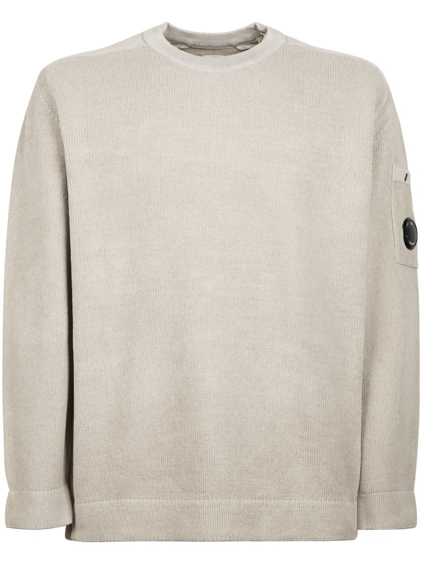 C.P. Company Chenille Cotton Crewneck Sweater With Unique Lens Detail