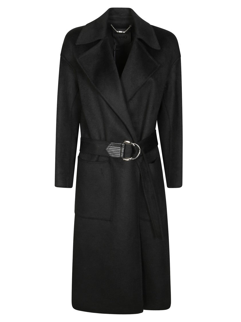 Liujo Knee-Length Coat With Classic Lapel And Distinctive Buckle Detail