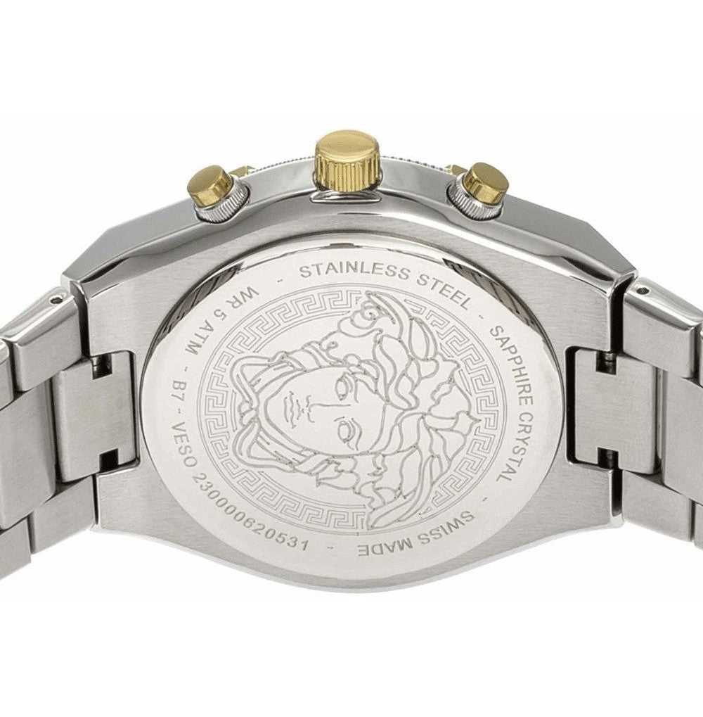 Versace Chronograph Watch With Black Dial And Greca Bracelet