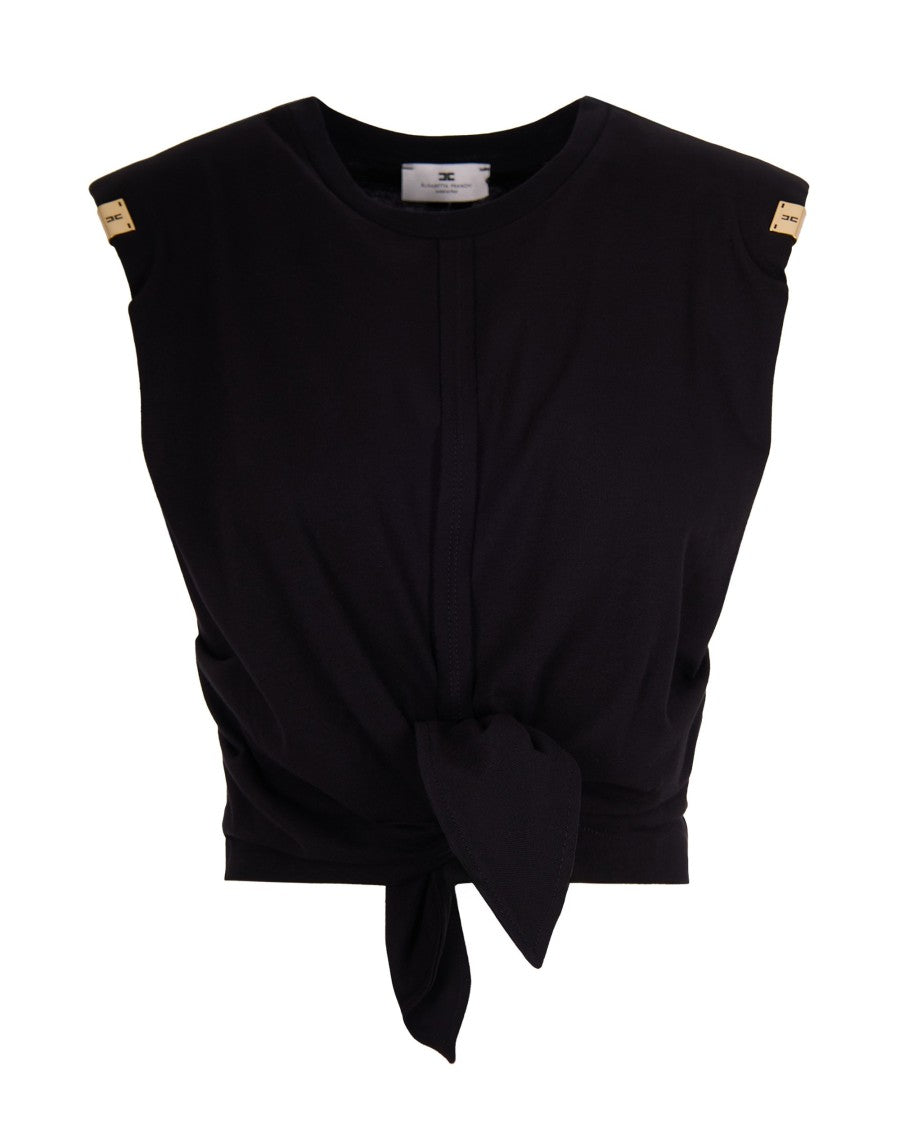 Elisabetta Franchi Black Jersey T-Shirt With Knot
