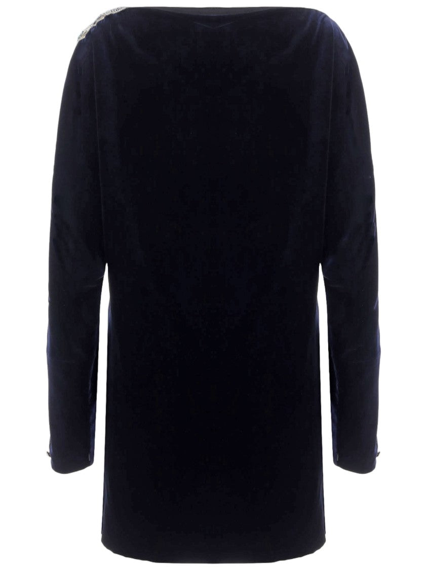 Versace Dark Navy Velvet Baroque Embroidery Mini Dress