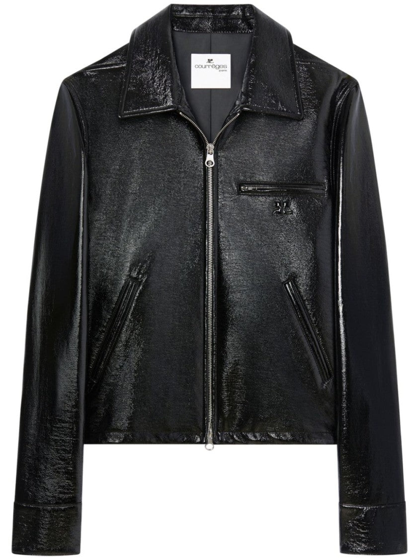 Courrèges Black Two-Way Zip Embossed Logo Jacket