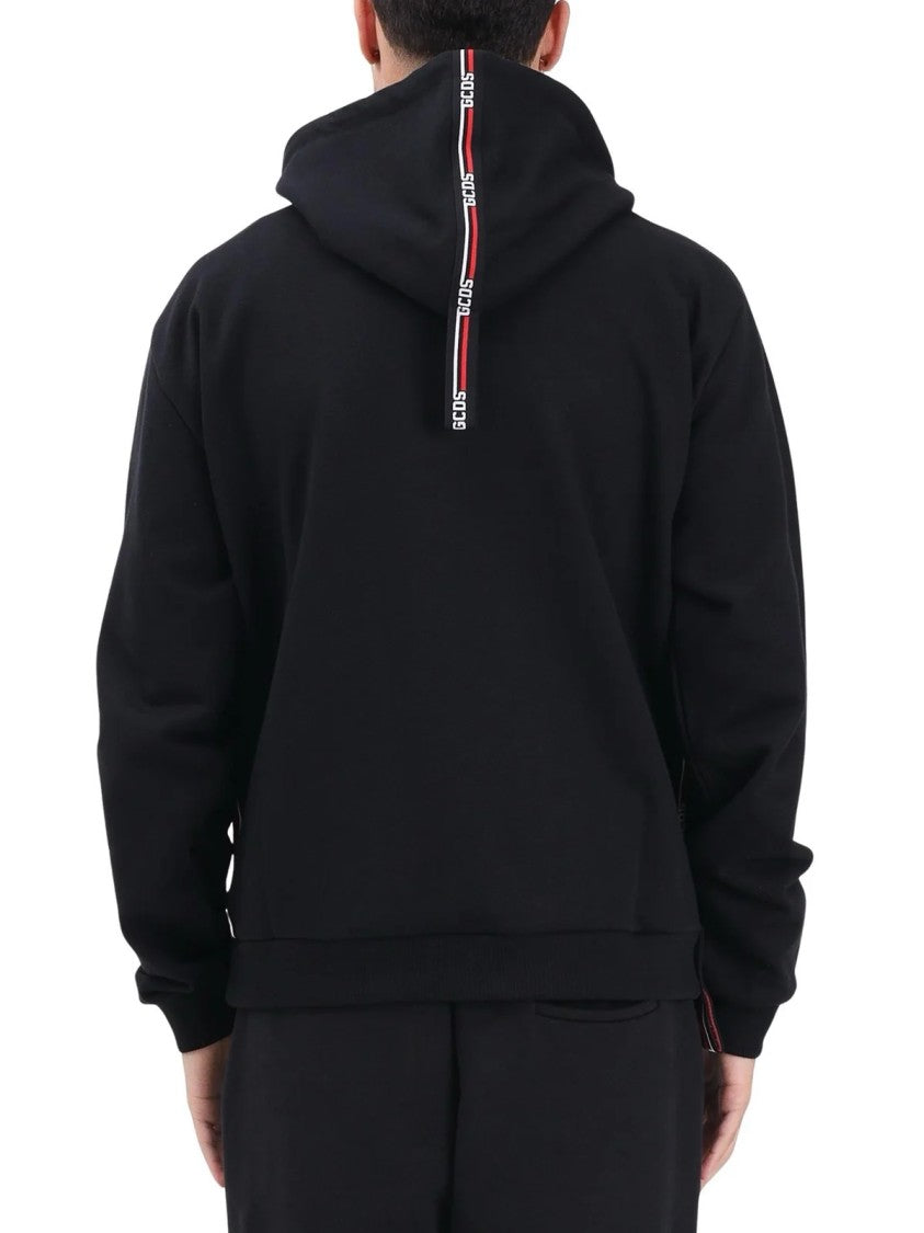 Gcds Black Cotton Zip-Up Hoodie