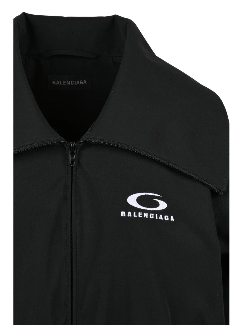Balenciaga Oversized Black Zip Sweatshirt With Exaggerated Collar And Elastic Details