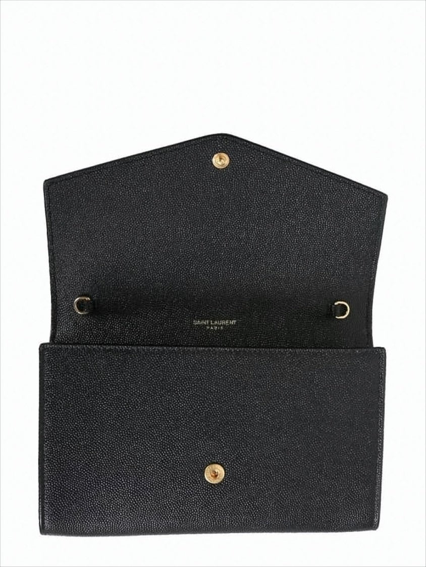 Saint Laurent Textured Calf Leather Long Wallet With Chain Strap