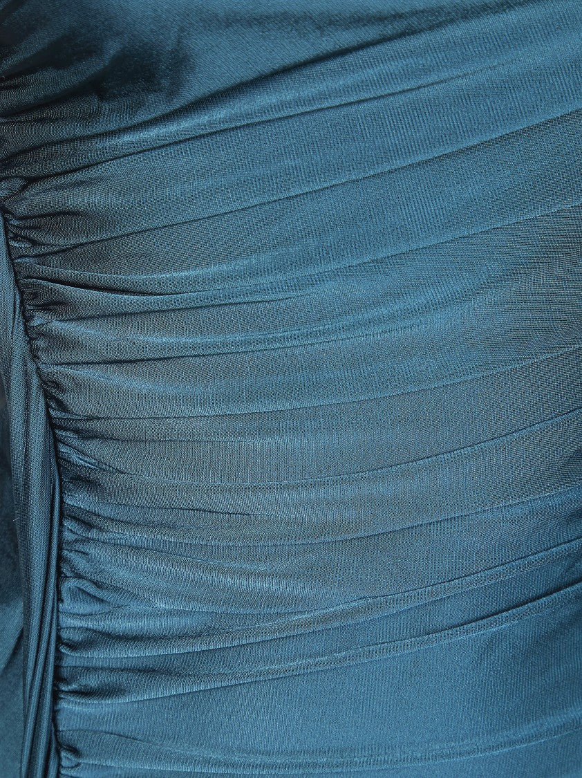 Victoria Beckham Blue Ruched Asymmetrical Midi Dress