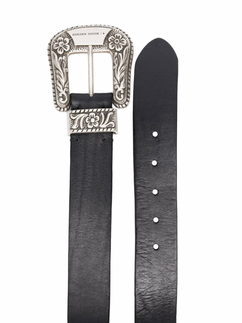 Golden Goose Cow Leather Belt With Ornate Silver Buckle For Women