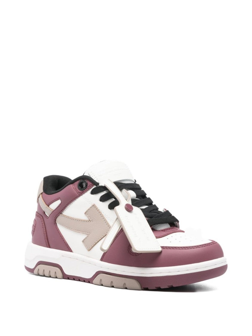 Off-White Low-Top Sneakers With Bordeaux