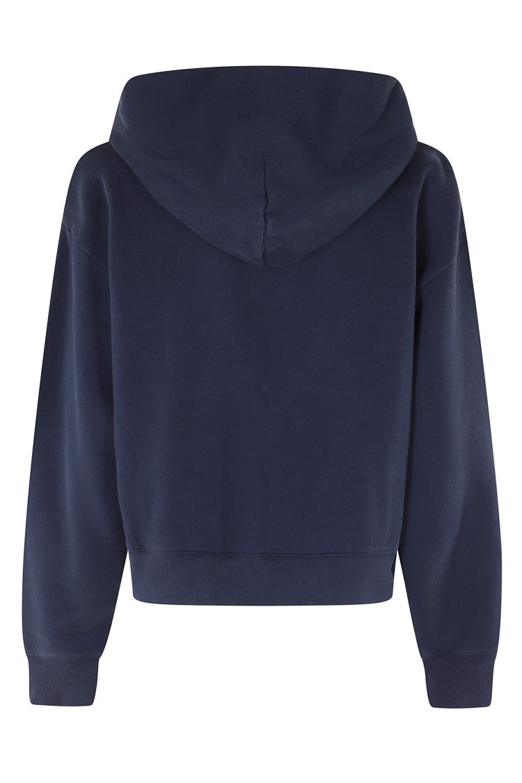 Sporty And Rich Blue La Contrast Embroidered Logo Zipped Cotton Hoodie