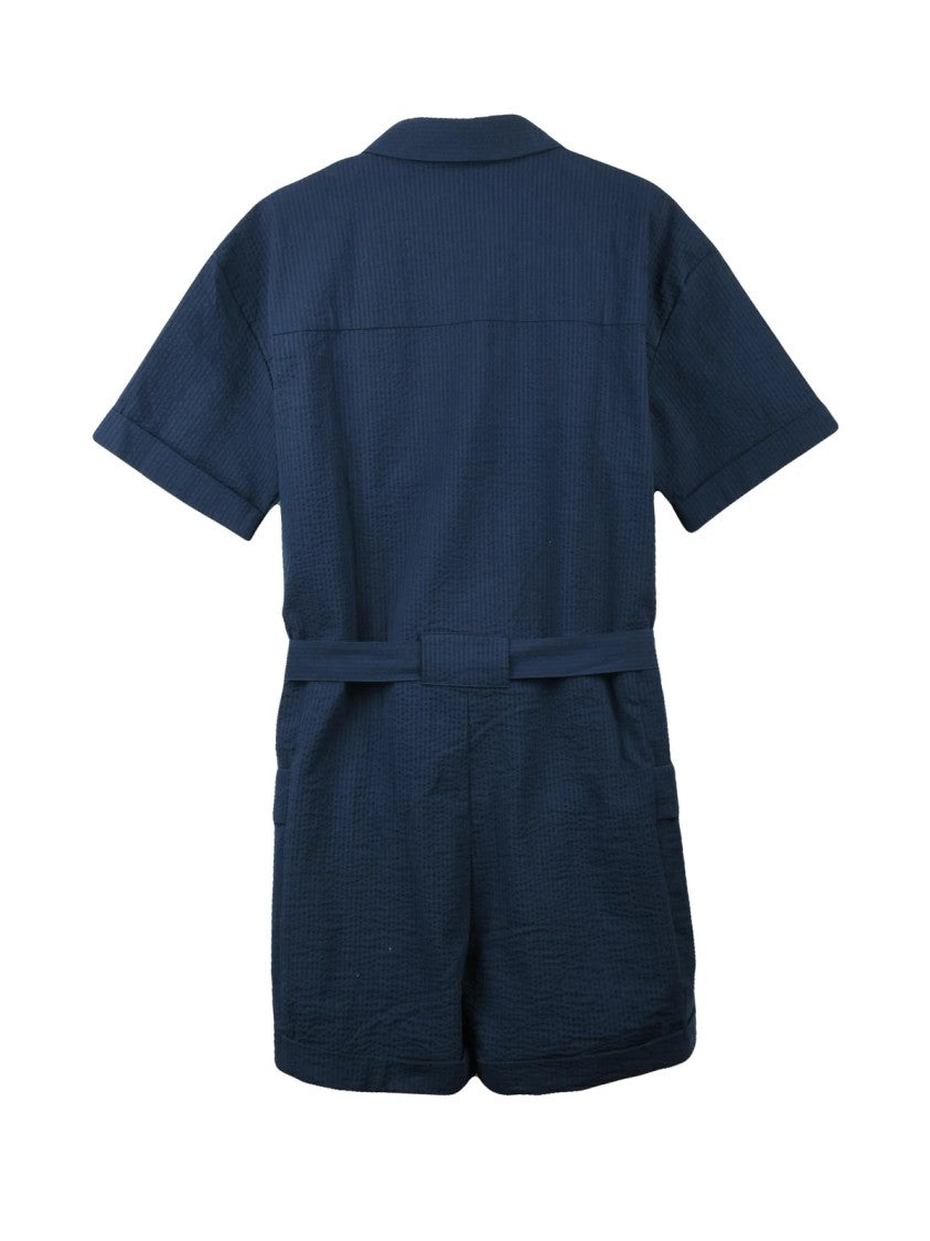 Ea7 Emporio Armani Blue Cotton Elastane Stretch Jumpsuit