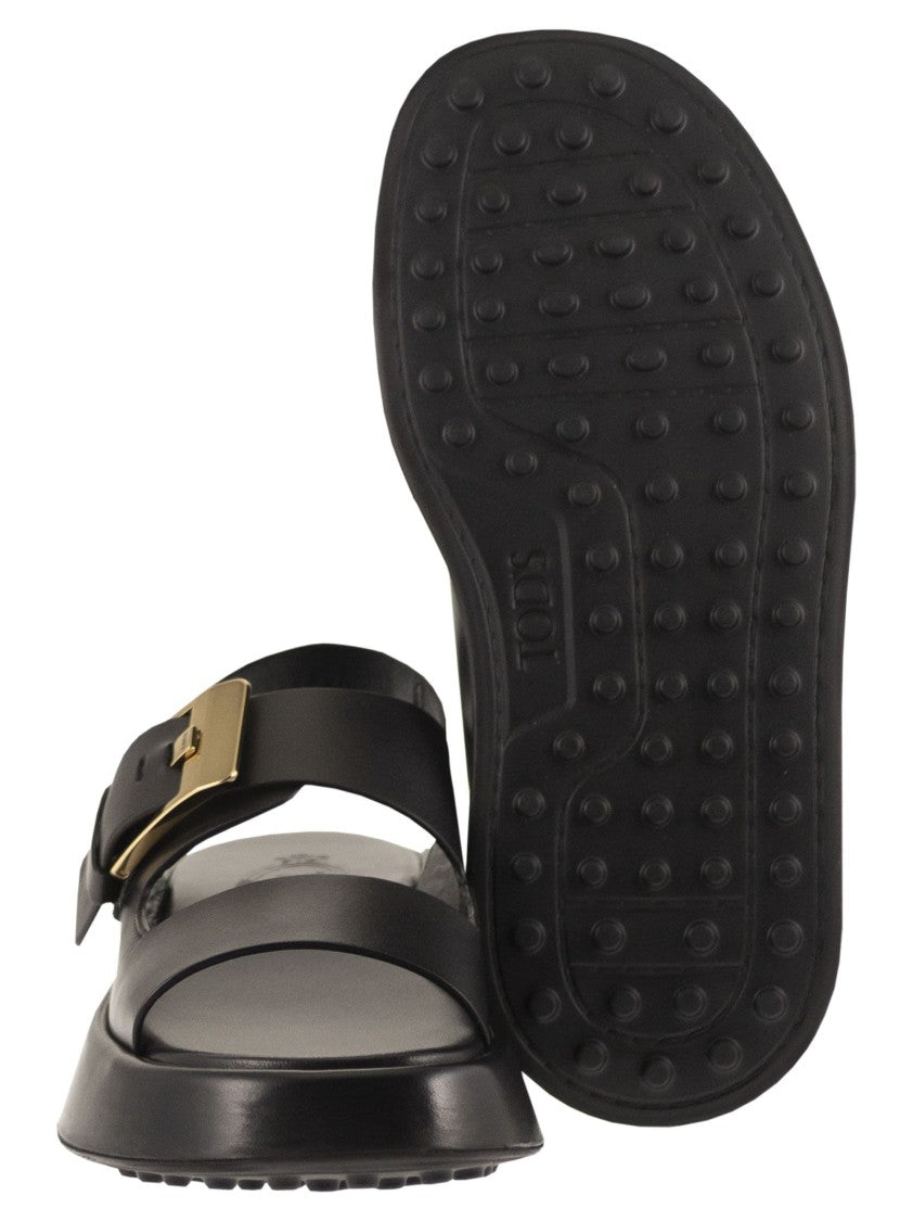 Tod's Calfskin Leather Sandal With Custom Metal Buckle