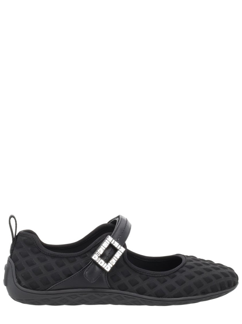 Roger Vivier Viv Low Textured Mesh Buckle Flats