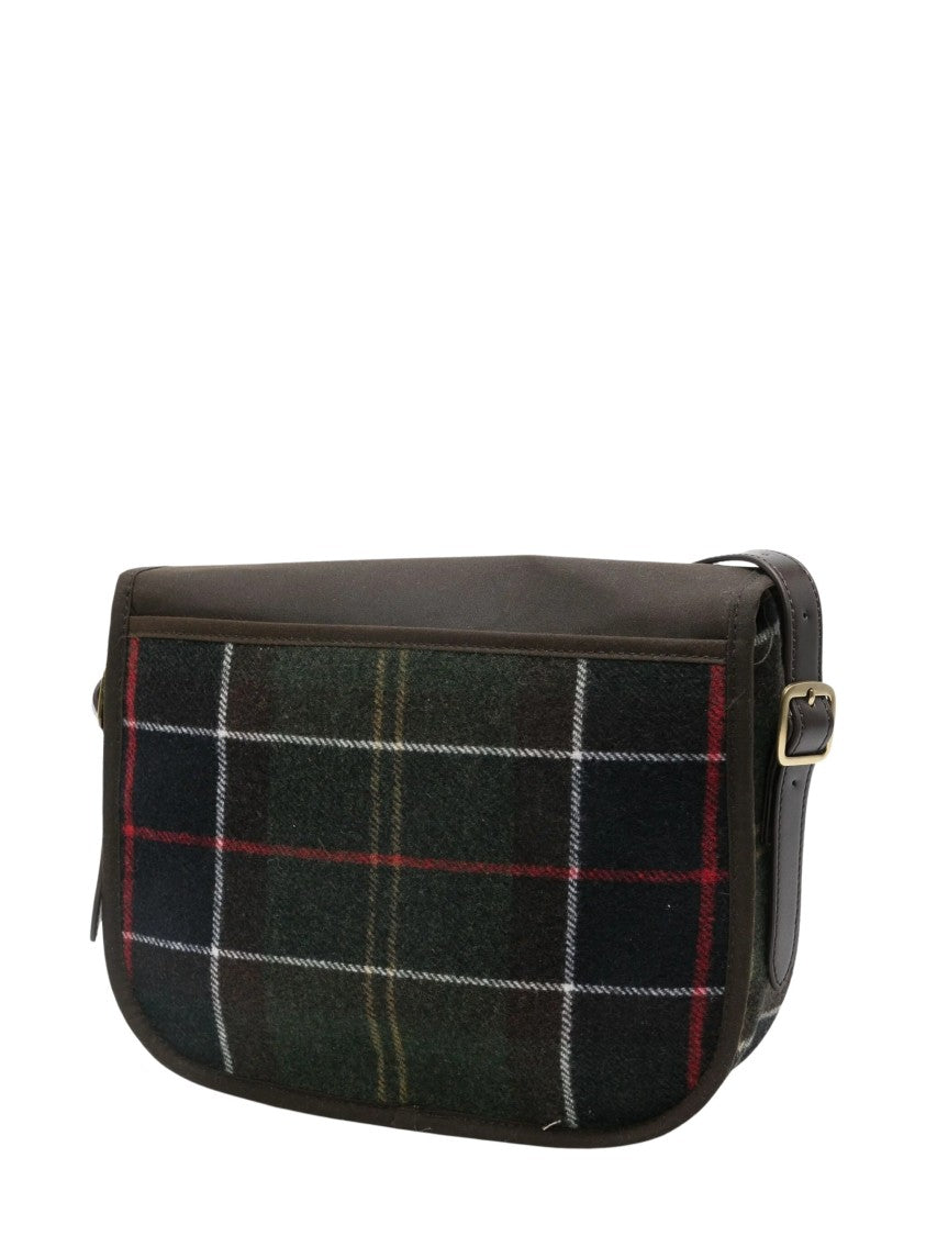 Barbour Plaid-Panelled Leather Cross-Body Bag With Adjustable Strap