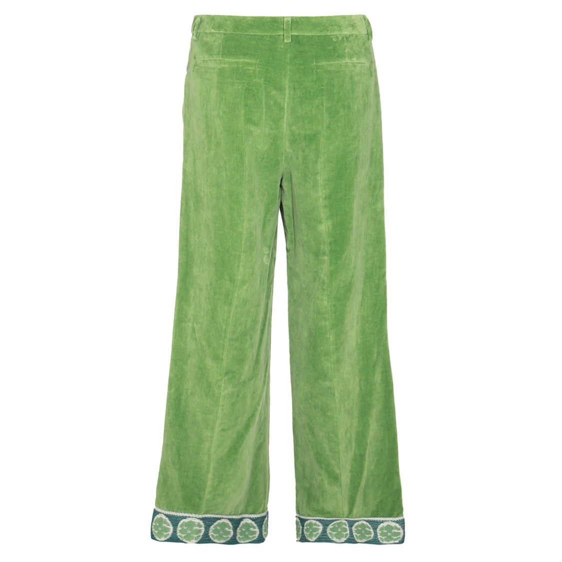 Valentino Straight-Leg Green Cotton Trousers With Decorative Hem Detail