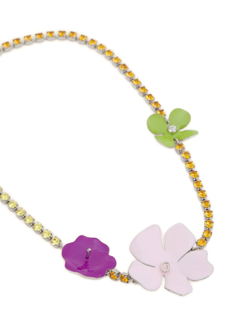 Marni Rhinestone-Embellished Metal Choker With Enameled Floral Accents