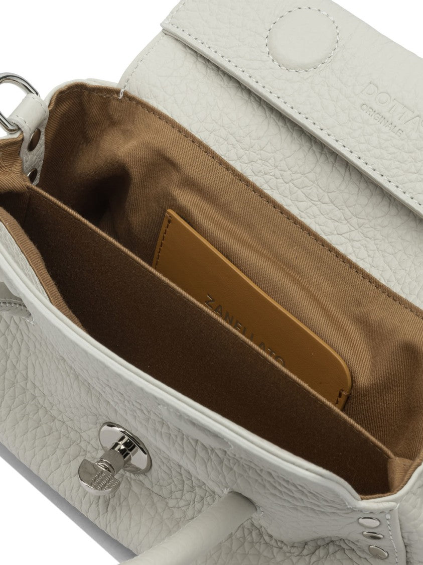 Zanellato Textured Leather Handbag With Flap Closure