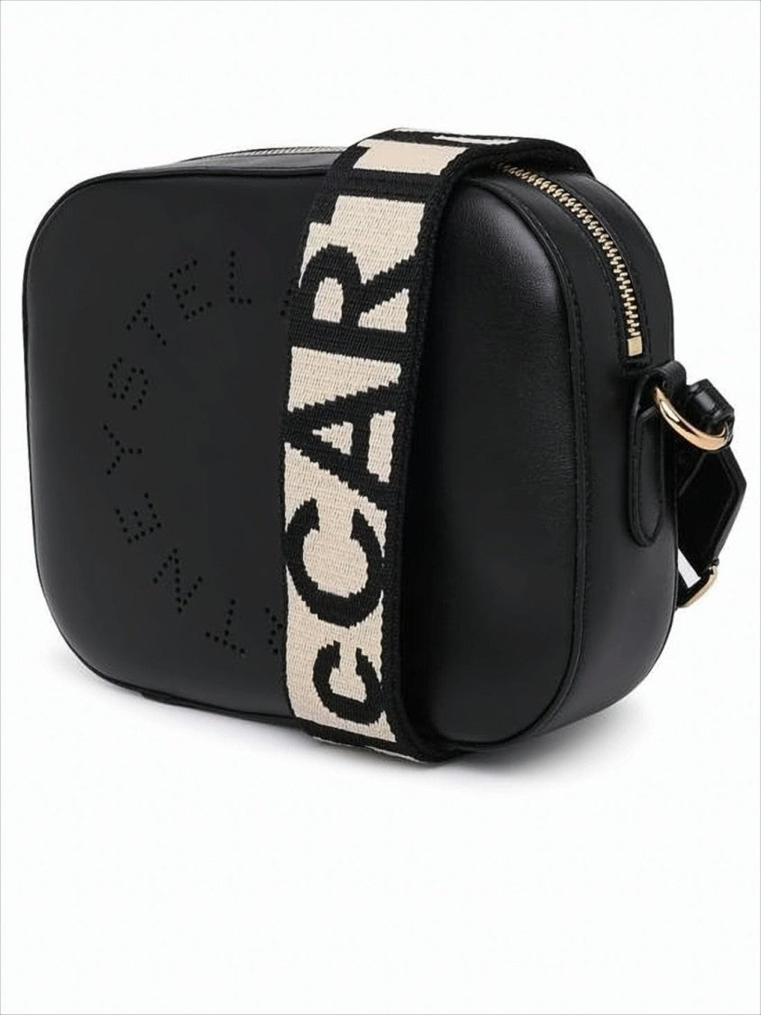 Stella Mccartney Rectangular Black Crossbody Bag With Perforated Logo And Adjustable Strap