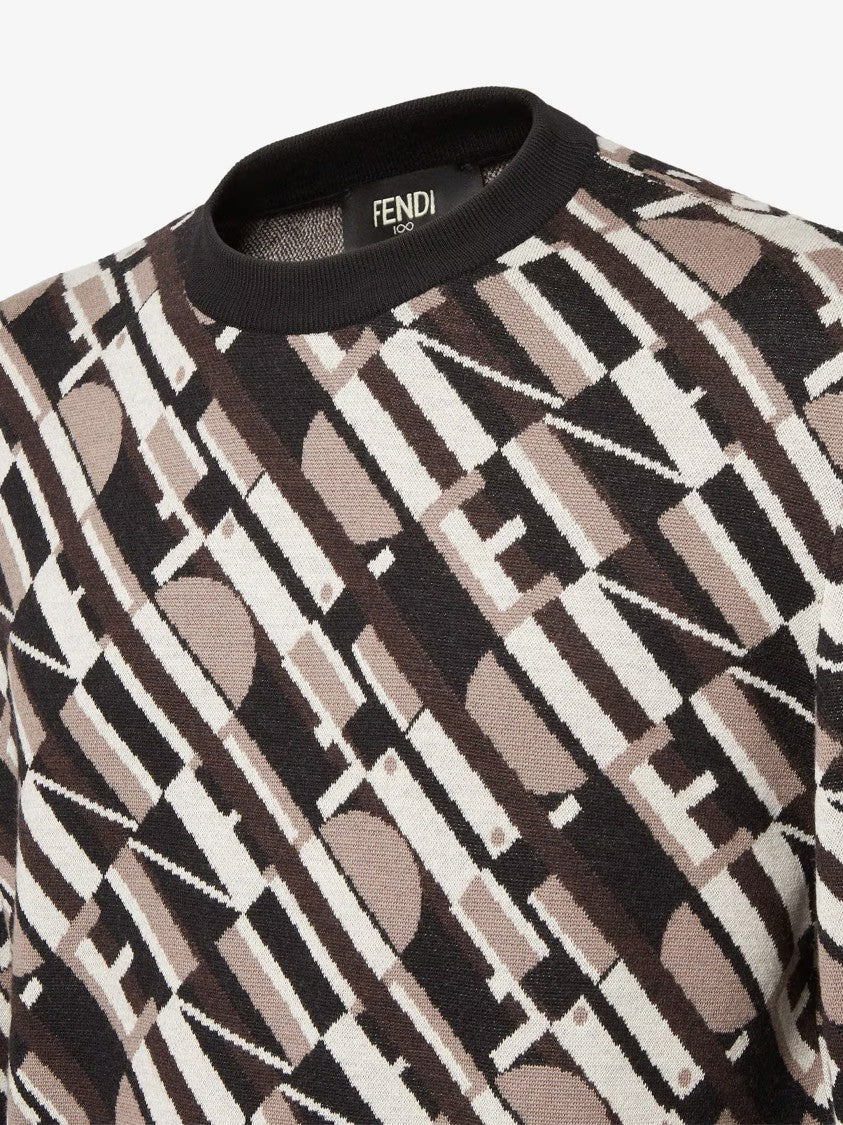 Fendi Long-Sleeve Geometric Pattern Crewneck Black Sweater