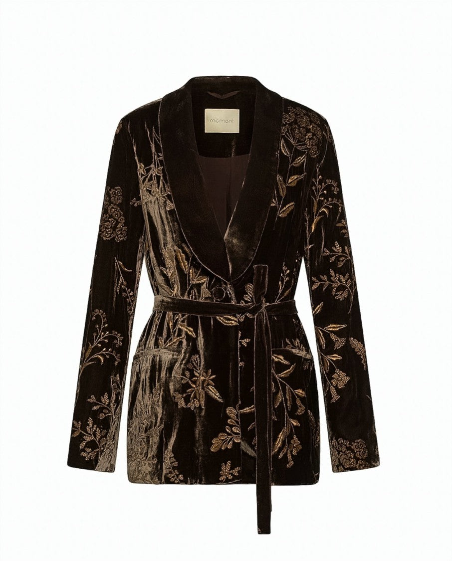 Momonì Dahlia Embroidered Lurex Viscose-Silk Velvet Tuxedo Blazer