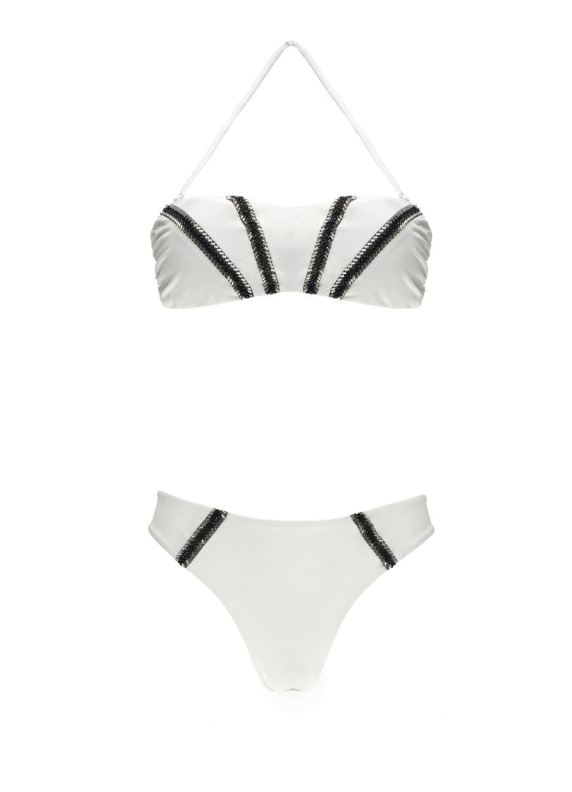 Miss Bikini White Beads Bandeau Bikini Set