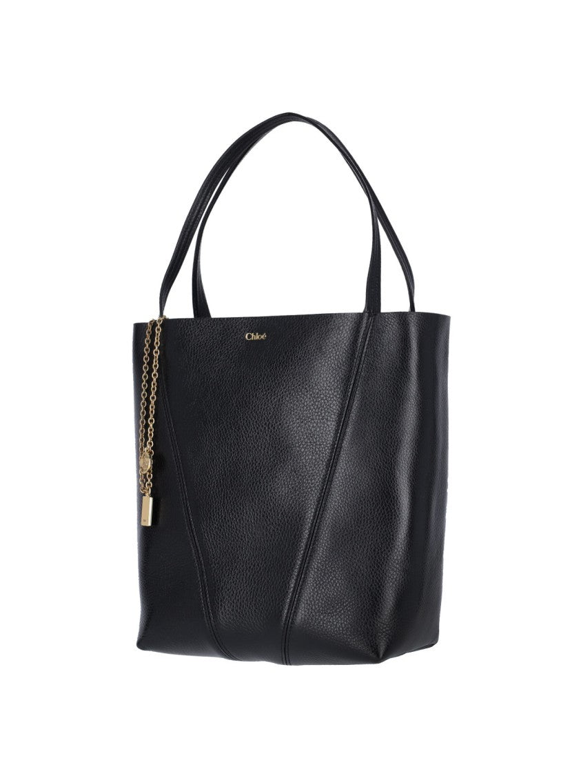 Chloé Black Spin Pebbled Leather Tote Bag