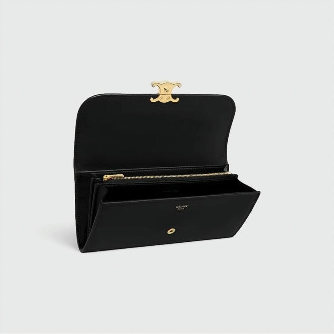 Celine Calf Leather Wallet With Gold-Tone Logo Clasp