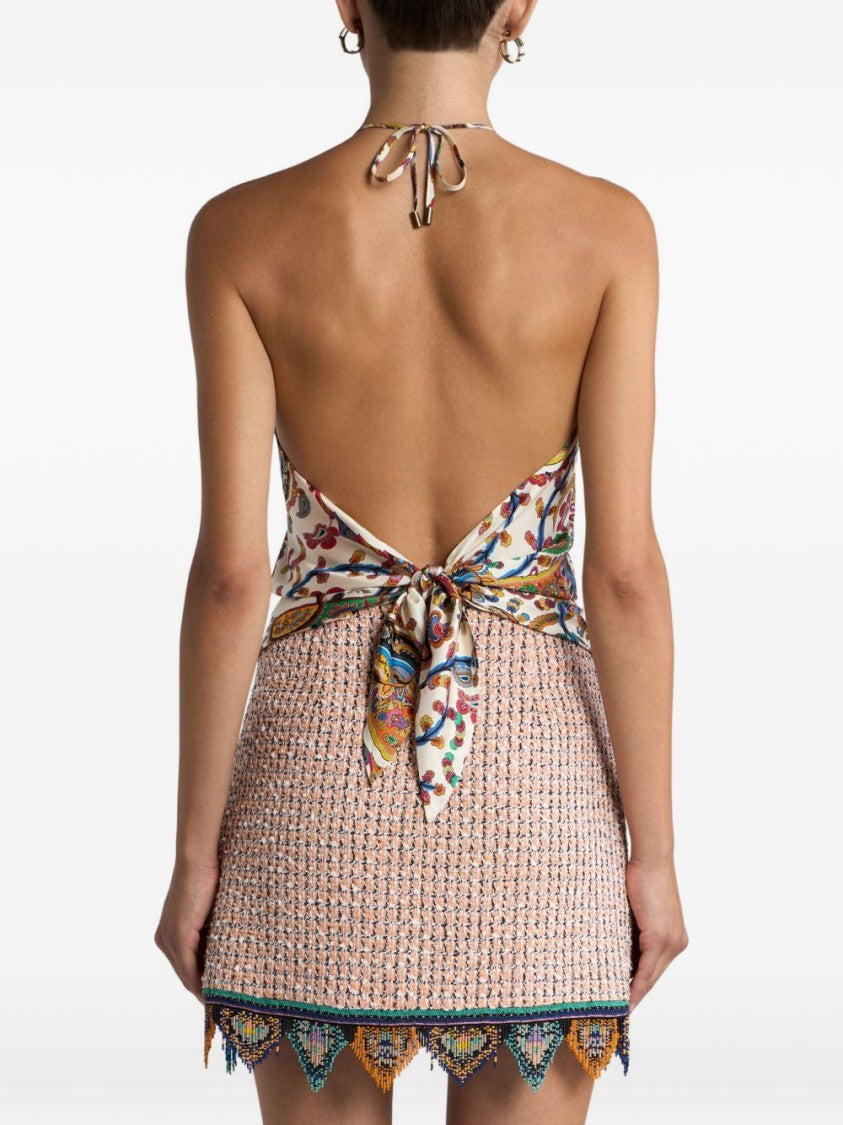 Etro Halter Neck Multicolor Paisley Print Silk Top