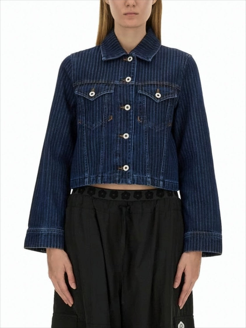 Kenzo Cropped Denim Jacket With Classic Collar And Flap Pockets