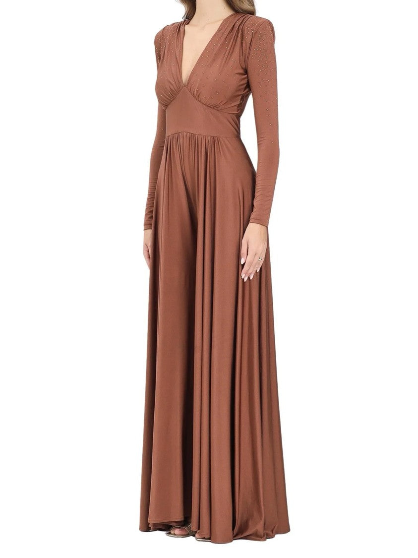 Alma Sanchez Brown Polyester-Blend Palazzo Jumpsuit