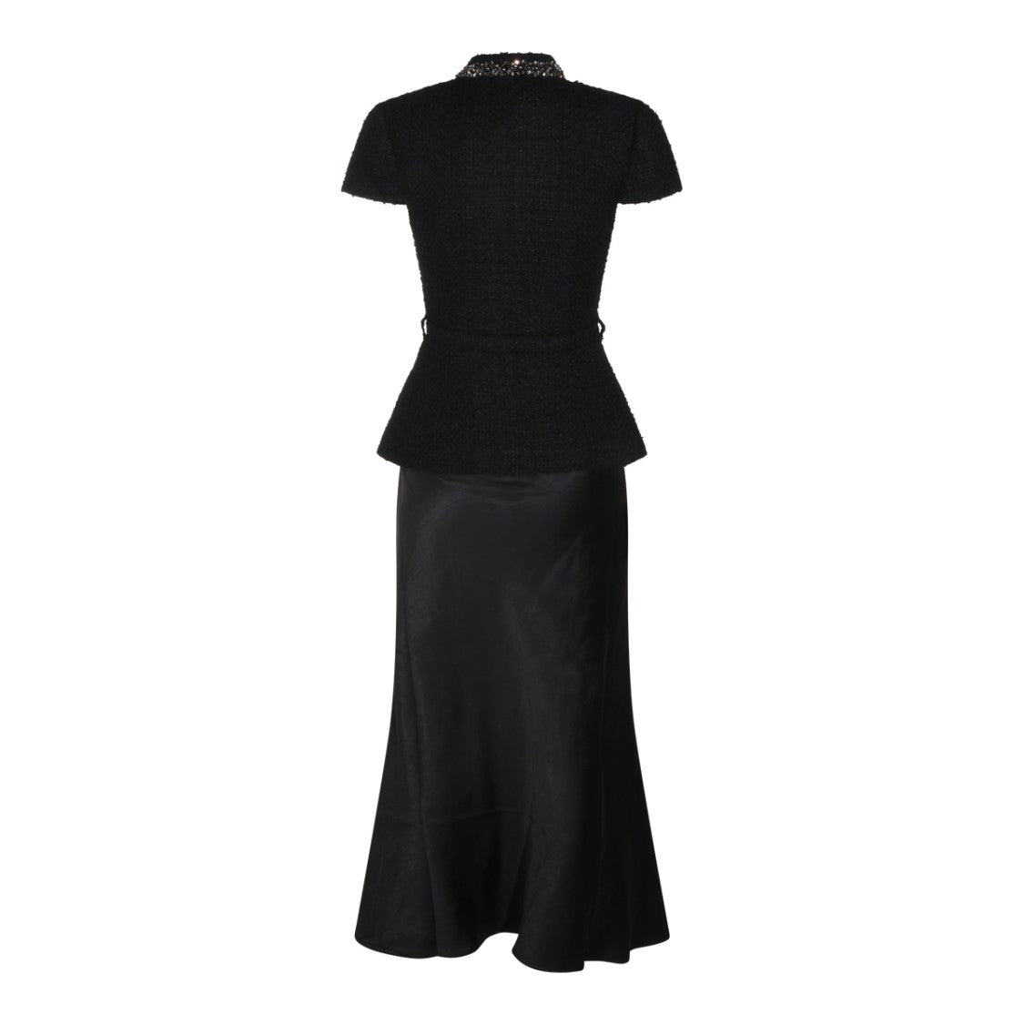 Self-Portrait Fitted Tweed Peplum Beaded Midi Dress