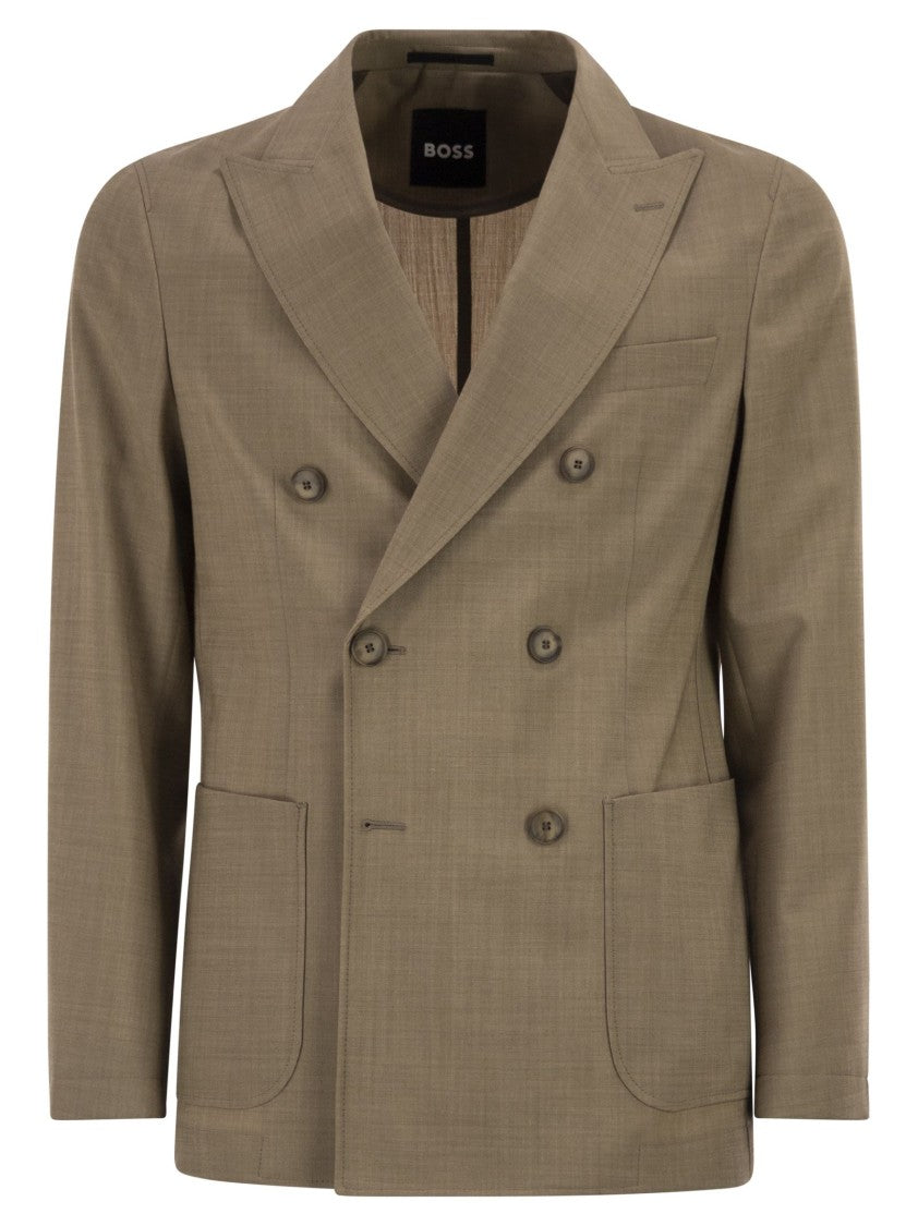 Boss Double-Breasted Blazer In Virgin Wool